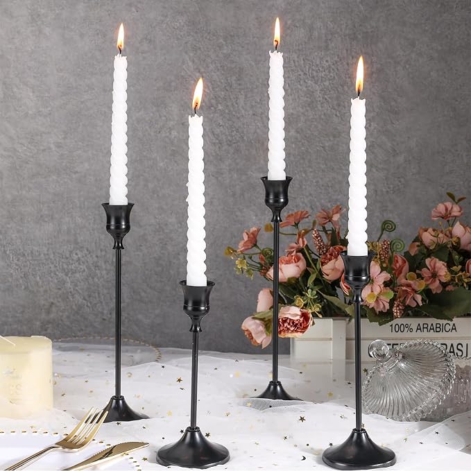 Candlestick Holders 4 Sets(12 Pcs), Black Candle Holders with Anti-Slip Pad, Metal Taper Candle Holder, Candle Holder for Wedding Fireplace Mantel Housewarming Gift