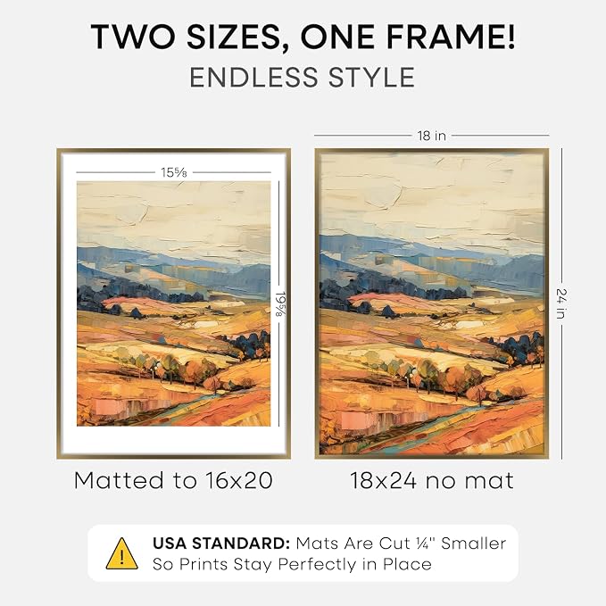 Homeforia 18x24 Bronze Poster Frame, High-End Metal, 16x20 Mat, Glass