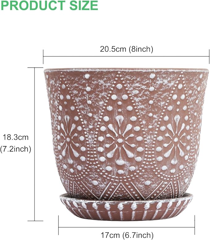Gepege 8 Inch Ceramic Plant Pot with Drainage & Saucer | Large ceramic plant pot with drainage hole, ceramic saucer and mesh pad, ideal for indoor plants, flowers and houseplants