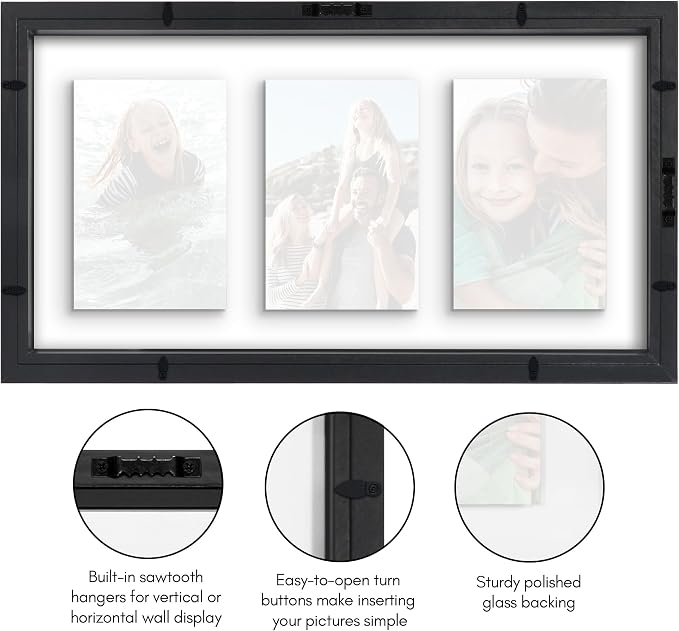 Americanflat 4x6 Floating Collage Picture Frame - Fits 3 - Black