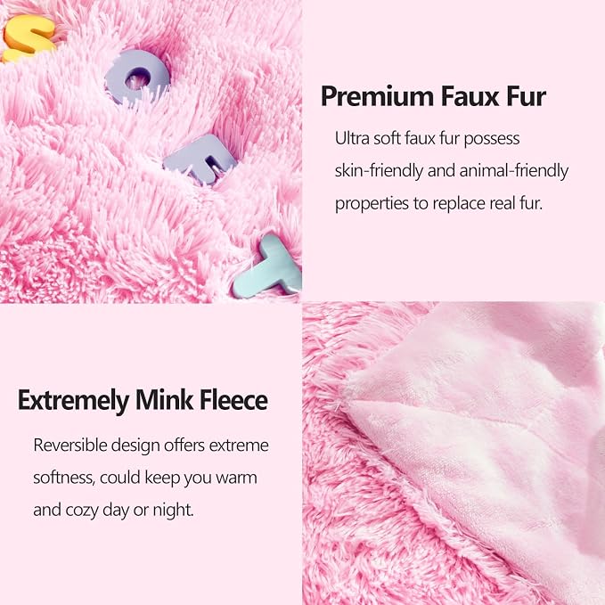 GONAAP Fuzzy Faux Fur Queen Blanket for Couch, Light Pink, 90"x90" | Warm Cozy Plush Shaggy Decorative Reversible Thick Non-Heated Fleece Blanket for Sofa Bed, Gift for Women Men, All Season Use