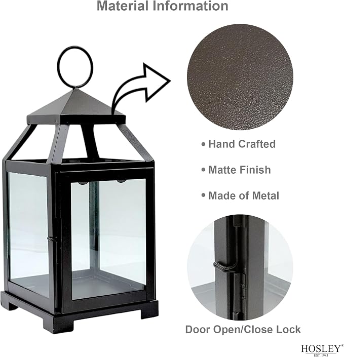 Hosley 12 Inch High Clear Glass and Iron Classic Style Lantern Ideal Gift for Festivities Parties Weddings Aromatherapy and Spa Settings O3