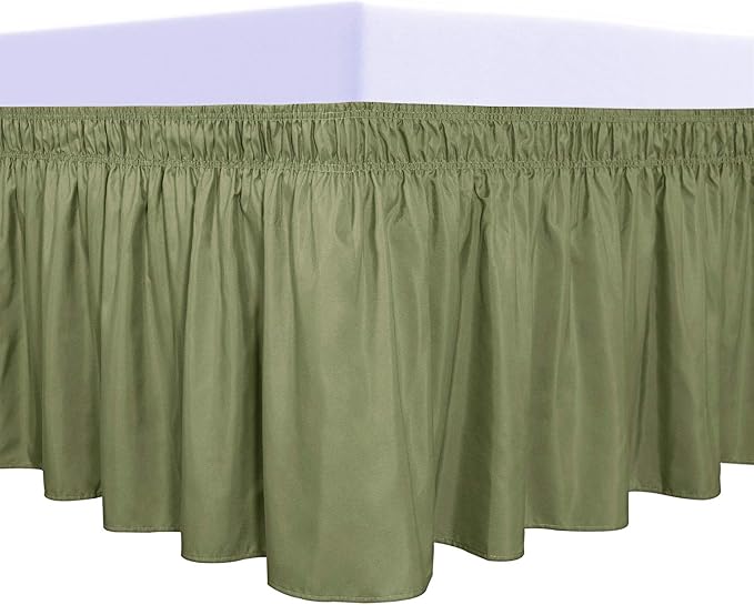PureFit Wrap Around Ruffled Bed Skirt, Light Green, Queen/King - 22" Drop | Wrinkle Free Bedskirt Dust Ruffles, Easy to Put On Frame Cover with Adjustable Elastic Belt