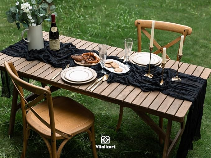 Vitalizart Cheesecloth Table Runner Black 10ft Gauze Boho Rustic | 120 Inches Long Soft Durable Cheese Cloth Table Runner for Wedding Baby Shower Fall Thanskgiving Decoration