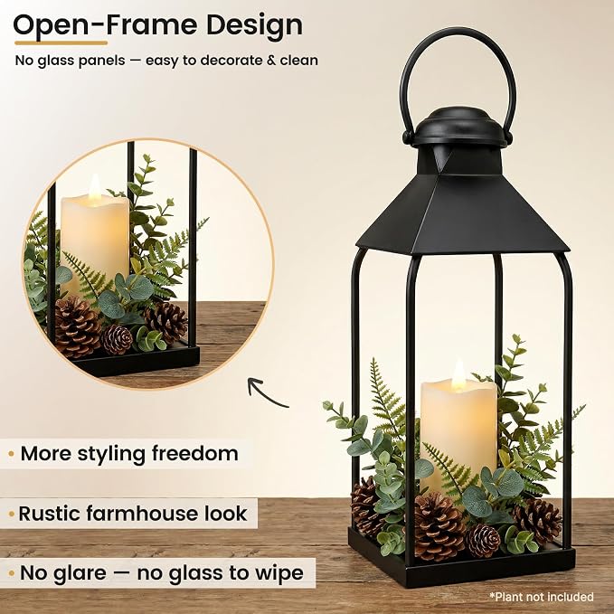 Decorative Metal Lanterns Indoor Outdoor, Set of 3 Outdoor Candle Holder | Candle Holder for Porch, Patio, Fireplace, Floor, Wedding & Christmas, Party Decoration, Holiday Table Centerpiece