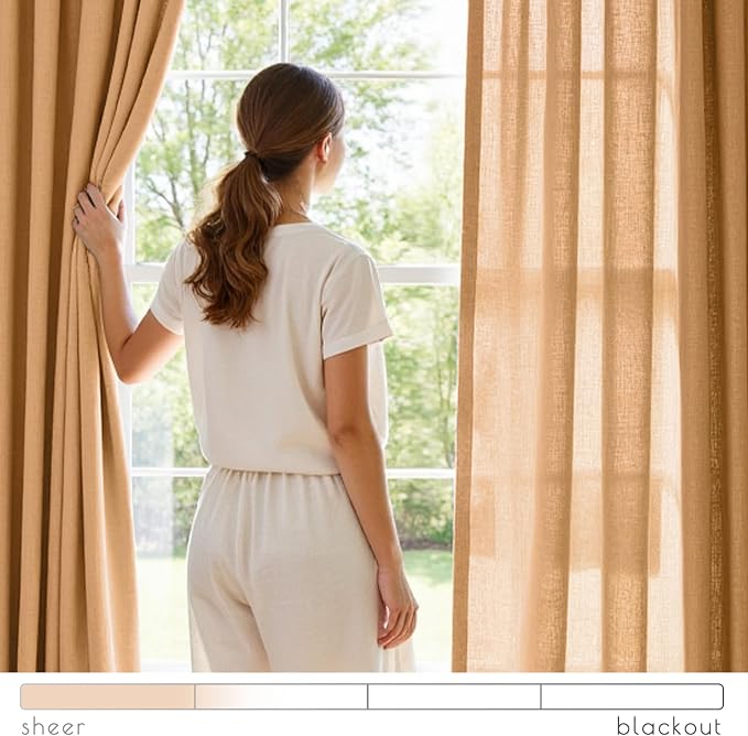 jinchan Linen Curtains Light Filtering Back Tab 50x84 Inch 2 Panels Yellow | Semi Sheer Curtains 84 inch length for Bedroom Living Room, Modern Farmhouse Drapes with Rod Pocket, Natural Boho Curtains
