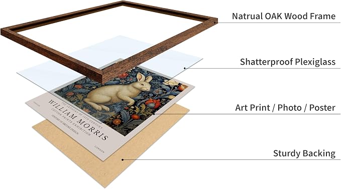 Poster Master William Morris Poster - White Rabbit Print - Flower Art - Animal Artwork - Floral Design - Bunny Illustration - Great Office or Bedroom Decor - 16x20 Brown Framed