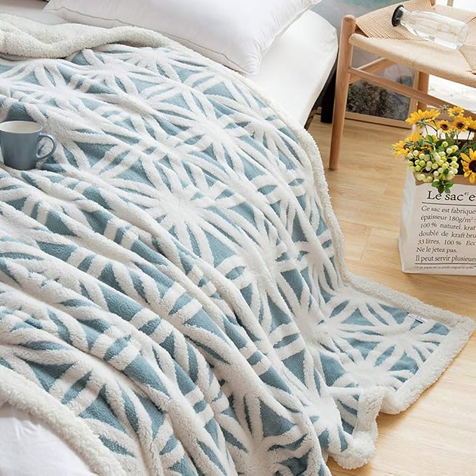 LOMAO Sherpa Fleece Blanket Gifts for Mom Dad Cozy Soft Throw Blanket for Women Men Birthday Gifts Dual Sided Couch Sofa Bed Blanket (Light Blue, 90''x90'')