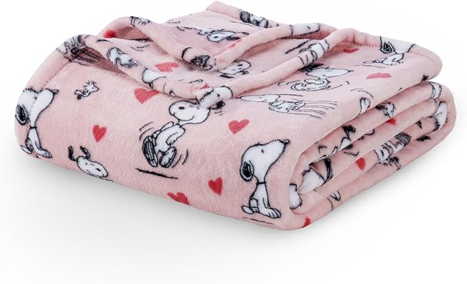 Berkshire Blanket Peanuts® VelvetLoft® Cute Character Snoopy Plush Throw Blanket,Peanuts Poses and Hearts Blush,Throw 55 in x 70 in (Official Peanuts® Product)