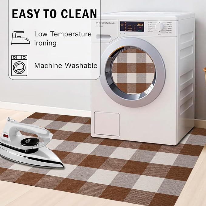 Buffalo Plaid Outdoor Rug 4x6 Ft Coffee and White Checkered Area Rug Washable Fall Indoor Outdoor Rugs for Entryway,Hallway, Kitchen, Living Room, Dining Room, Bedroom