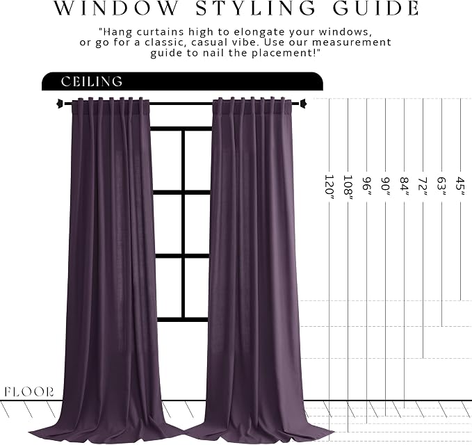 Jowels Plum Linen Curtains 84 Inch Long 2 Panels for Living Room | Light Filtering Semi Sheer Curtain, Back Tab Pocket Pleated Look, Boho Farmhouse Textured Privacy Drapes for Bedroom Window