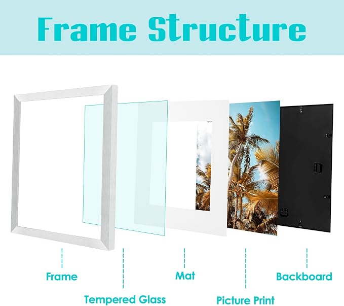 Frametory 11x14 Silver Picture Frame with Real Glass Mat for 8x10