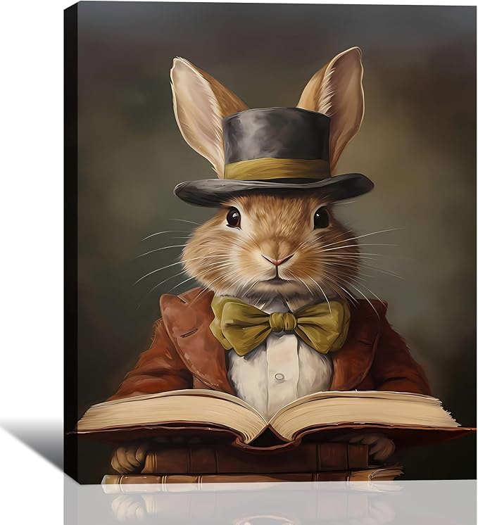 Mr Rabbit Portrait Canvas Prints 8x12, Vintage Artwork and Bunny Paintings Pictures Wall Art,Perfect for Spring Home Office Decor, Easter Bedroom, Living Room Wall Decorations