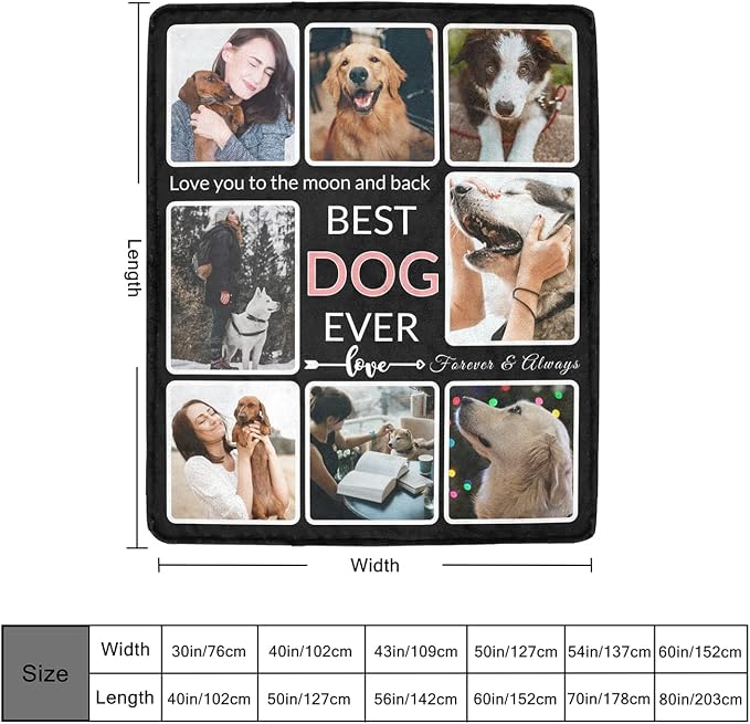 Customized Blanket with Photo, Make a Personalized Blankets with Picture Customizable Memories Souvenir Throws Blanket Gift for Best Dog Lover Ever, Forever & Always, 8 Collage Made in USA