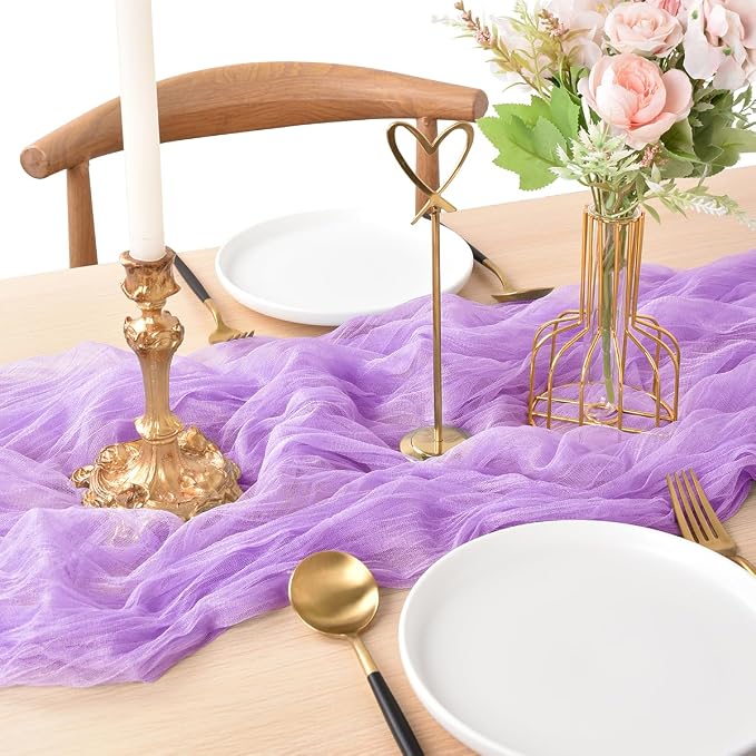 Lilac Cheesecloth Table Runner Cheese Cloth Wedding Birthday Party Decor | 10Ft Summer Rustic Boho Gauze Farmhouse Bridal Baby Shower Holiday Dining Tea Party Home Table Decorations 4 Pack