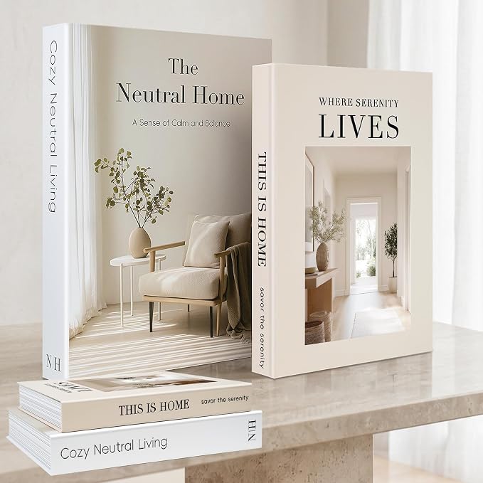 Decorative Books for Neutral Home, Fake Books Boxes for Coffee Table Decor
