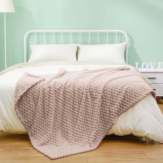 Excervent Hexagon Jacquard Throw Blanket for Bed, 60x80 Inches, Camel | Big Decorative Fuzzy Flannel Fleece Throw Blanket for Sofa Bed Couch, Super Soft Cozy, Suitable for All Seasons