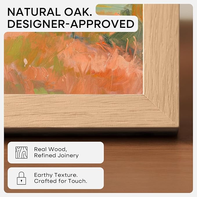 Homeforia A5 Natural Oak Picture Frame, High-End Wood, A6 Mat, Glass
