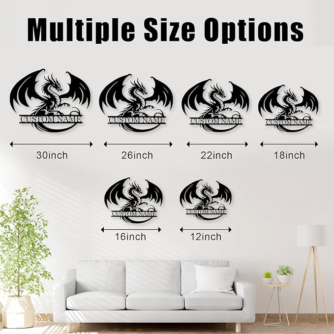 Dyoart Custom Metal Dragon Wall Art, Personalized Dragons Metal Signs | Black Western Metal Dragon Wall Decor, Evil Dragons Signs Gifts, Last Name Signs for Home Outdoor Decor, Housewarming Gifts