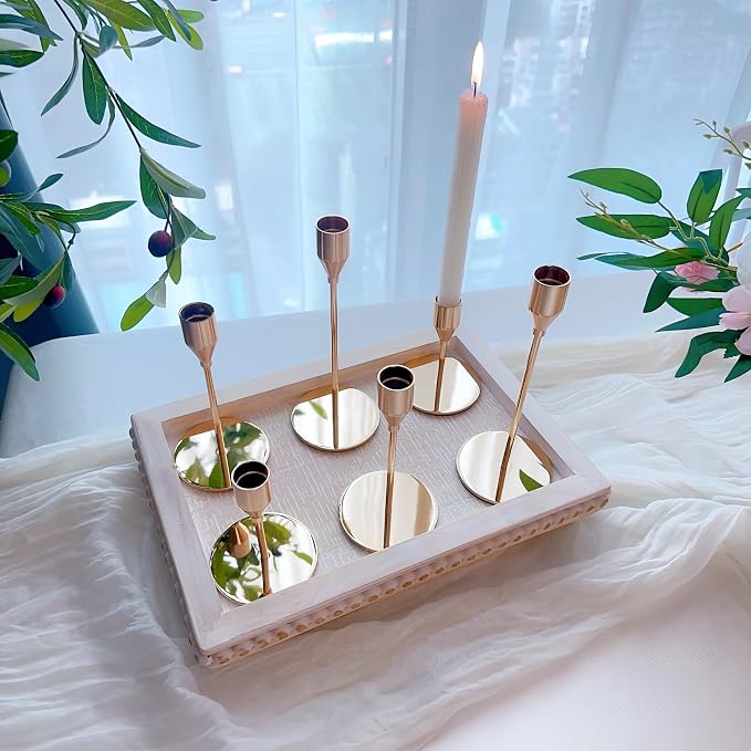 Gold Candlestick Holders, Metal Taper Candle Holders, Bulk Set of 15 | Elegant gold candle stands, 3 heights, for wedding centerpieces,dining tables, mantels, Thanksgiving,Christmas and home decor