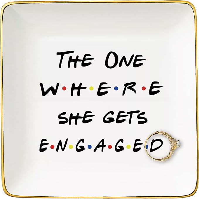 Engagement Gifts for Women - Bride to Be & Newly Engaged - Bridal Shower & Bachelorette Party Gifts - Ceramic Jewelry Holder Ring Dish Trinket Tray - Friends TV