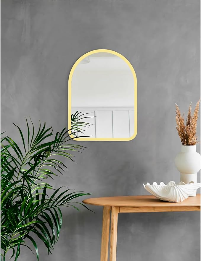 Arch Wood Mirror, Frame Rustic Wall Mirror Arched Decorative Bathroom Farmhouse Bedroom Hanging Mirror Home Wall Decor Small 16" x 12"