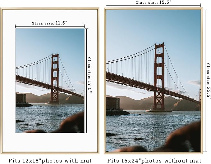 Frametory 16x24 Gold Aluminum Metal Picture Frame Mat for 12x18 Glass