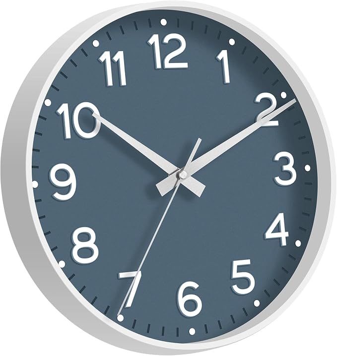 Roymnie 12 Inch Wall Clock Battery Operated Silent Non Ticking Analog | Azure Blue modern analog; large 3D easy-read dial for kitchen, office, bathroom & bedroom; 1 AA battery (not included)