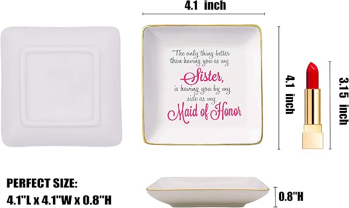 Topthink The Only Thing Better Than Having You As My Sister – Ceramic Jewelry Holder Ring Dish Trinket Tray – Funny Bridemaid gift -Bride shower Gifts -Gifts for Sister,Maid Of Honor,Friends,Women
