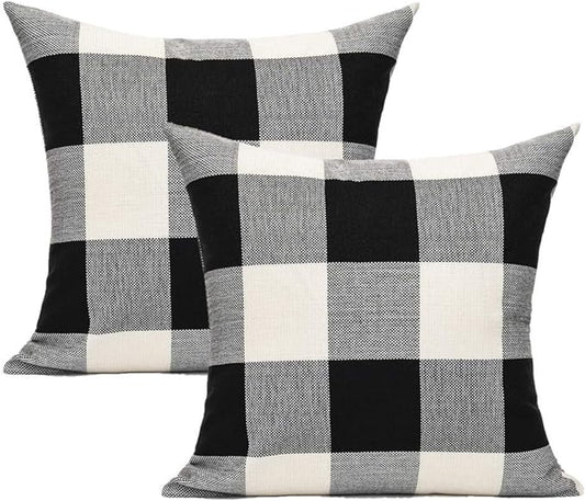 VAKADO 16x16 Inch Pack of 2 Farmhouse Buffalo Plaids Decorative Throw Pillow Covers Outdoor Classic Rustic Retro Square Cushion Cases Home Decor Check for Porch Couch Patio Bed, Black White | Buffalo check polyester, hidden zipper. Farmhouse gingham de...