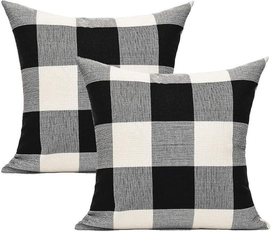 VAKADO Black White Buffalo Plaids Decorative Throw Pillow Covers Outdoor Fall Farmhouse Retro Boho Square Cushion Cases Halloween Home Decor Classic Rustic Check for Porch Couch Patio 24x24 Set of 2