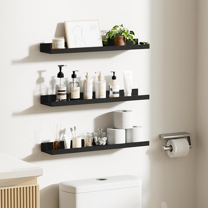 upsimples Floating Shelves for Wall Decor and Storage, Black, 6Pcs 23.6''