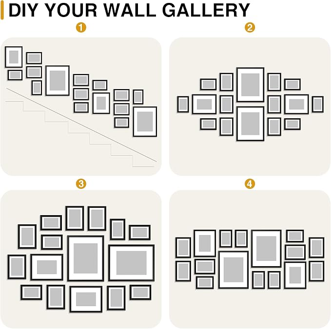 decorUhome 16 Pack Assorted Picture Frame Set for Wall & Tabletop, P0716BK | Black, Multi Size Picture Frame Includes Two 11x14 / Two 8x10 / Six 5x7 / Six 4x6 for Family Gallery Wall