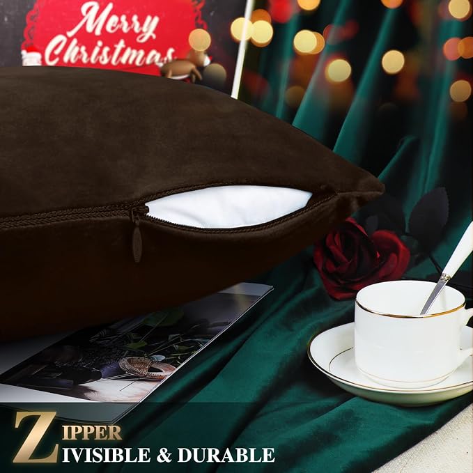 BRAWARM Christmas Pillow Cover 12 X 20 Inches, Coffee Reindeer Embroidered Lumbar Pillow Cover, Soft Velvet Decorative Throw Pillow for Couch Bed Sofa Living Room Home
