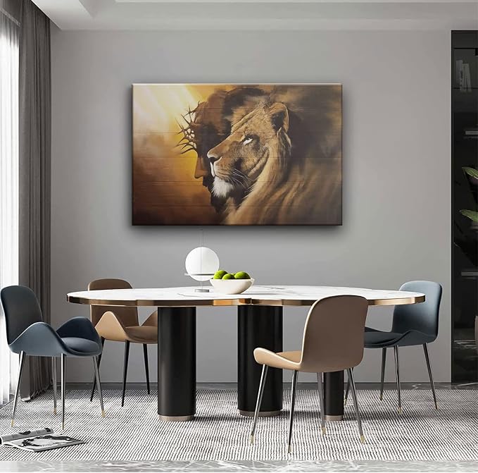 Framed Jesus and Lion Canvas Wall Art Decor Picture of Christians God Judas Inspiring Prints Painting Artwork for Living Room Bedroom Church Office Ready to Hang24*36 inches