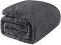 Exclusivo Mezcla Soft Fleece Blanket Twin Size for Bed, Sofa, Dark Grey | 90"x66" Breathable Lightweight Flannel Blanket for Summer, Plush Cozy Jacquard Wave for Home Decor