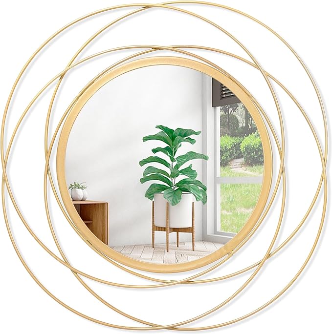 Gold Circle Mirror Wall Decorative Metal Wall Mirror, Art Small Round Wall Home Mirror, Decor Living Room Bedroom Bathroom Entryway 24" x 24"