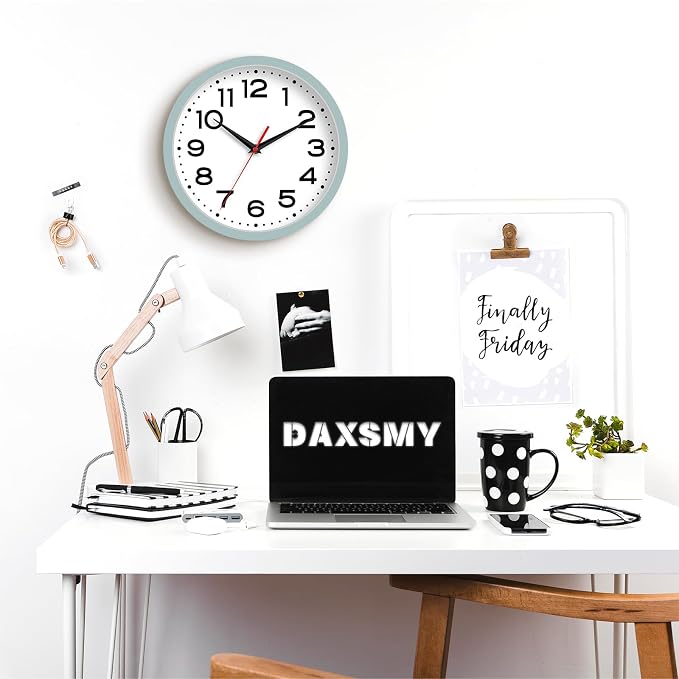 Roymnie 12 Inch Wall Clock, Battery Operated Silent Non Ticking | Blue Gray analog wall clock; bold numerals for easy reading; silent non-ticking; 1 AA battery (not included); for classroom