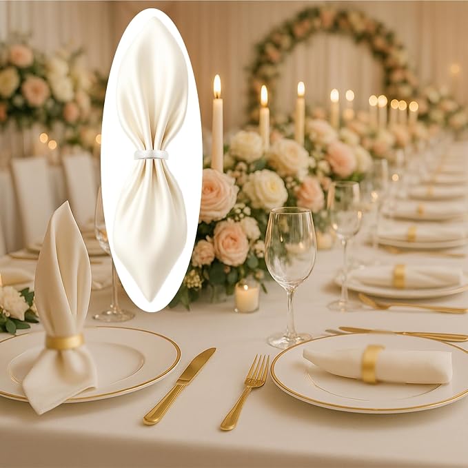 12 Pcs Stainless Steel Napkin Rings - Silver Napkin Holder(Semicircle) | Matt Gold Napkin Holder Buckles for Table Kitchen Dinner Party Wedding Christmas Party