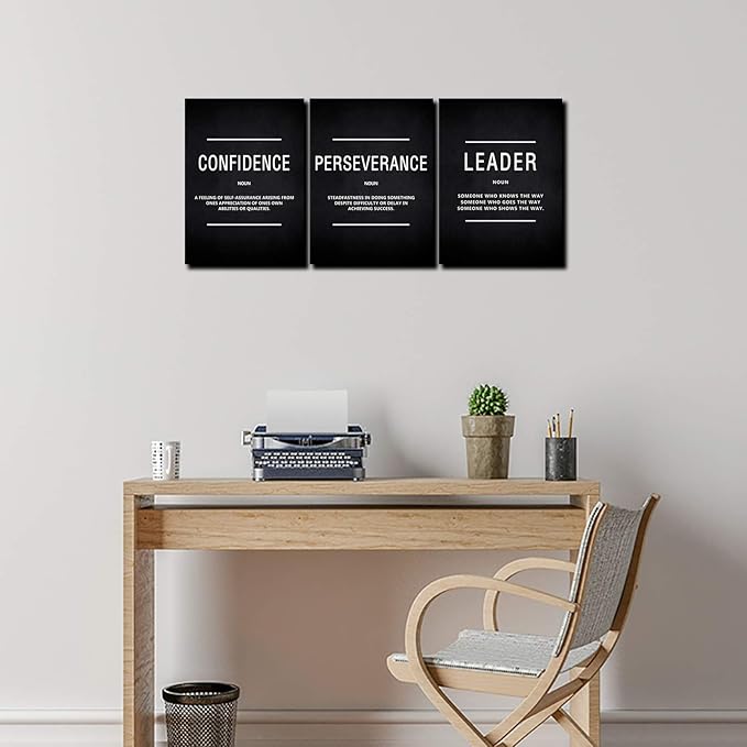 KAWAHONE Large Motivation Posters for Office, Inspiration Leader Confidence Perseverance Quotes Success Canvas Wall Art Framed Positive Sayings Wall Hanging for Home Office Workplace -20''x 28''x 3PCS