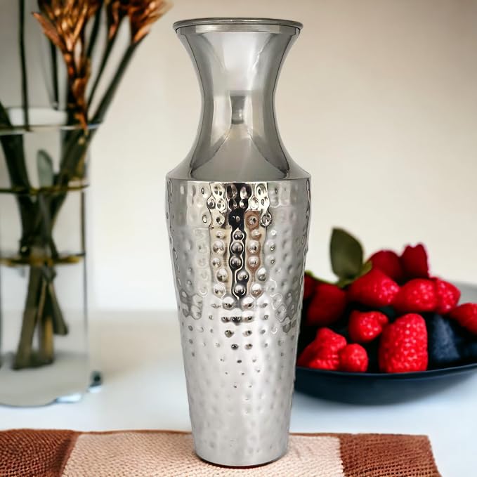 Hosley 18 Inch High Silver Color Metal Floor Vase. Ideal for Dried Flowers Gift for Floral Arrangements Wedding Home Spa Votive Candle Gardens P9