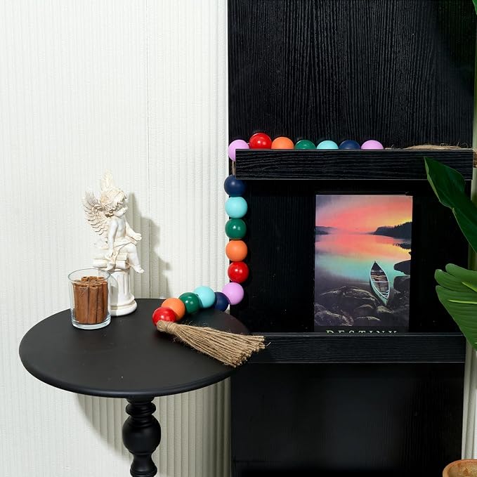 OMISHE Extra Large Wood Bead Garland Colorful with 1.6" Diameter Wooden Beads and Tassels, 41" Long Rustic Farmhouse Country Decorative Beads for Home Tiered Tray Decor, Colorful