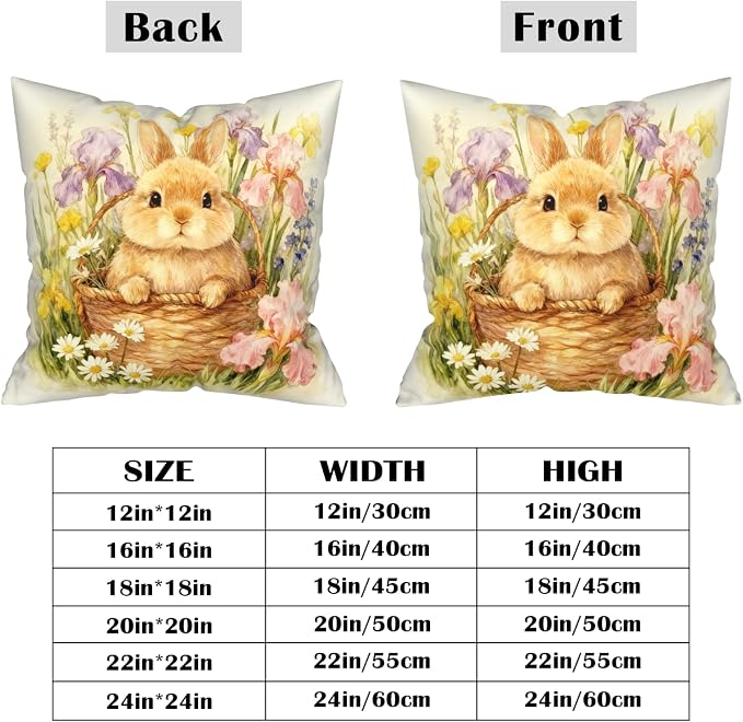 Easter Bunny Throw Pillow Covers Spring Watercolor Rabbit Floral Pillow Covers 22x22 Set of 2 Happy Easter Farmhouse Pillow Cases Spring Holiday Cushion Cases for Home Couch