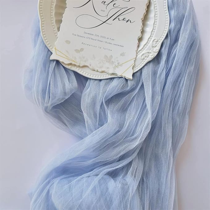 Blue Cheesecloth Table Runner Cheese Cloth Wedding Birthday Party Decor | 10Ft Summer Rustic Boho Gauze Farmhouse Bridal Baby Shower Holiday Dining Tea Party Home Table Decorations 6 Pack