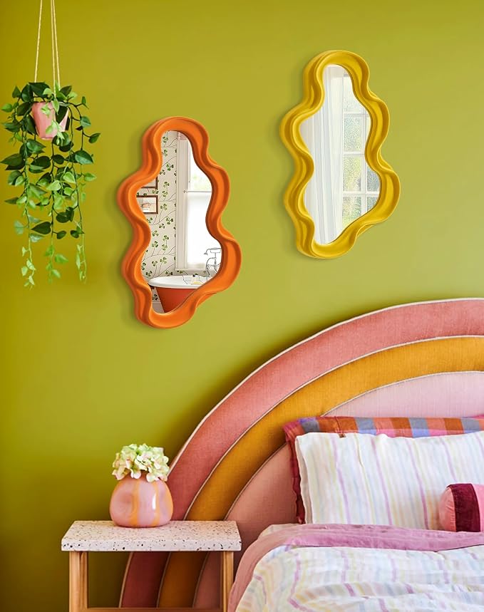 Trendy Bedroom Small Wall Mirror Decor,Yellow-Orange Funky Mirrors | 16x10",Soft Velvet-like Touch,Cloud Mirror for Girl Teen Women Bedroom Decoration,Cute Hanging Accent for Nursery Gallery