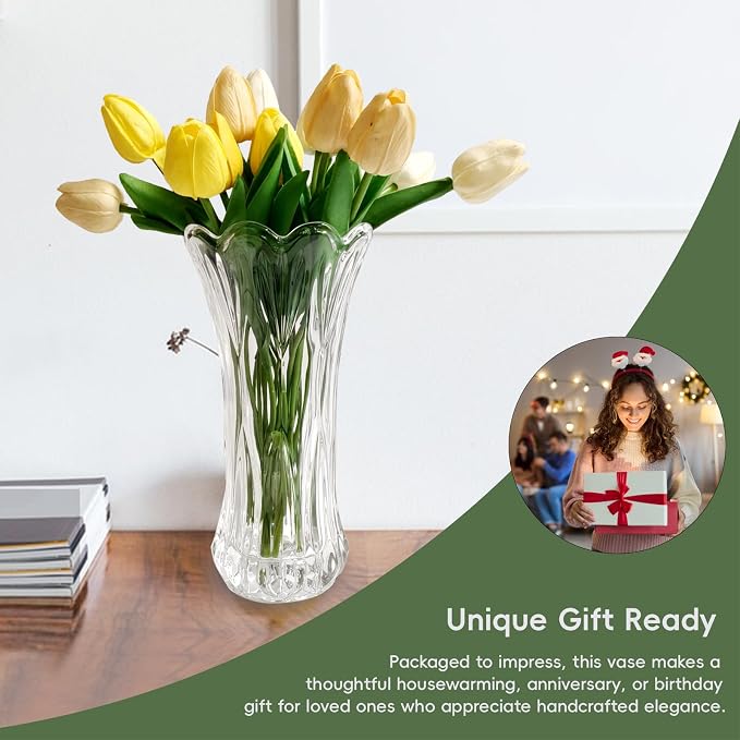 Glass Flower Vase,Clear Thicken Vase for Home Dining Table Living Room Office Wedding Holiday Party Centerpiece Decor