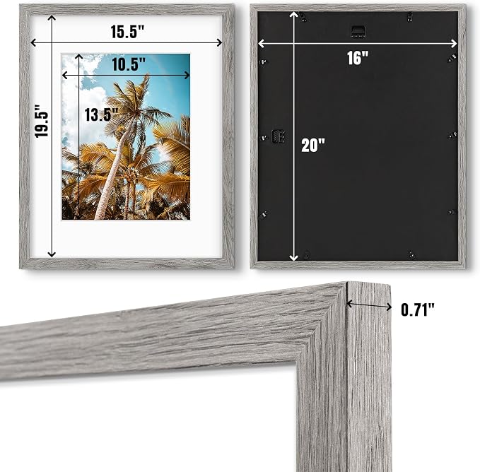 Frametory 3 Pack 16x20 Grey Picture Frame with Real Glass Mat for 11x14