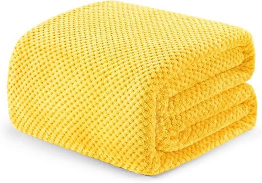 Exclusivo Mezcla Soft Waffle Fleece Bed Blanket Queen Size, Yellow | Lightweight Plush Blanket for Bed, Bedroom, Cozy Flannel with Waffle Texture, Stylish Home Decor, All Season, 90x90 Inches