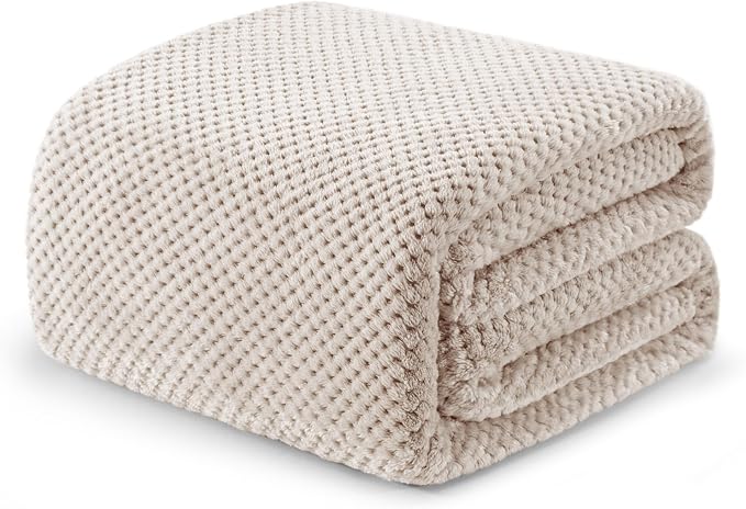 Exclusivo Mezcla Soft Waffle Fleece Bed Blanket King Size, Tan | Lightweight Plush Blanket for Bed, Bedroom, Cozy Flannel with Waffle Texture, Stylish Home Decor, All Season, 104x90 Inches