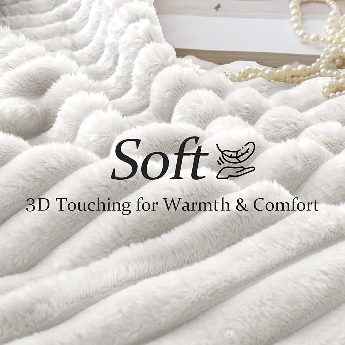 White Fleece Throw Blanket Queen Size Soft Flannel Lightweight